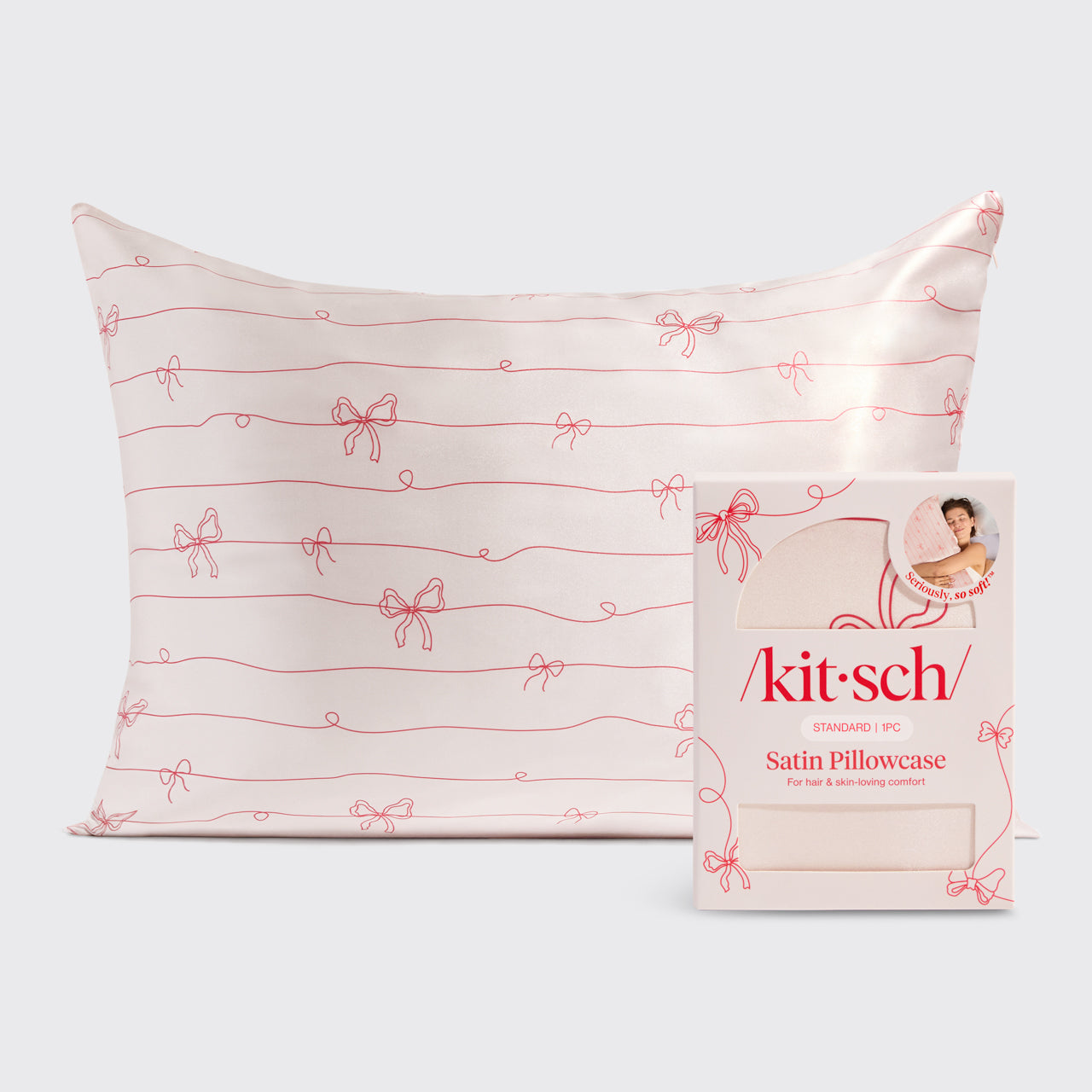 Satin Pillowcase in Striped Bows – KITSCH - Main Image