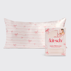 Satin Pillowcase in Striped Bows - King