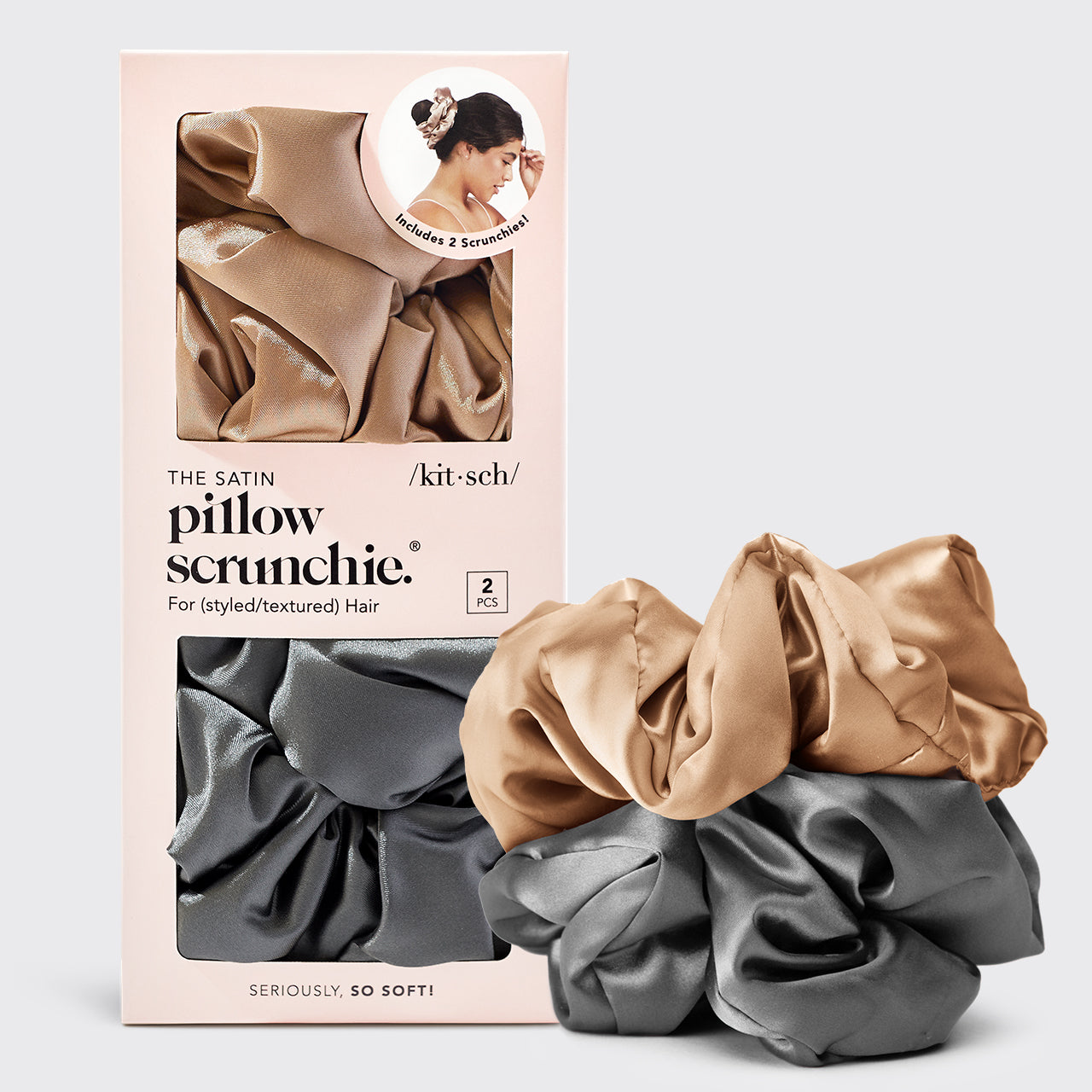 Charcoal Gold Satin Pillow Scrunchies 2pc Set – KITSCH