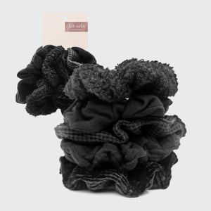 Set assortito di 5 scrunchies testurizzati - Nero