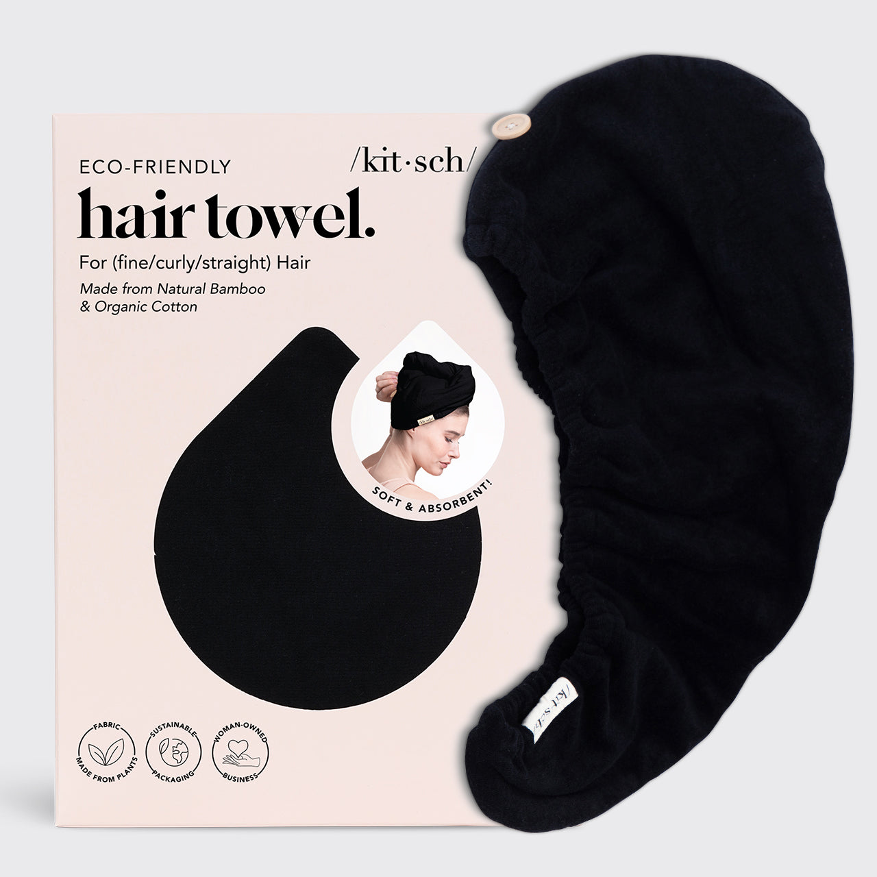 Black Microfiber Hair Towel - Curly Girl Approved