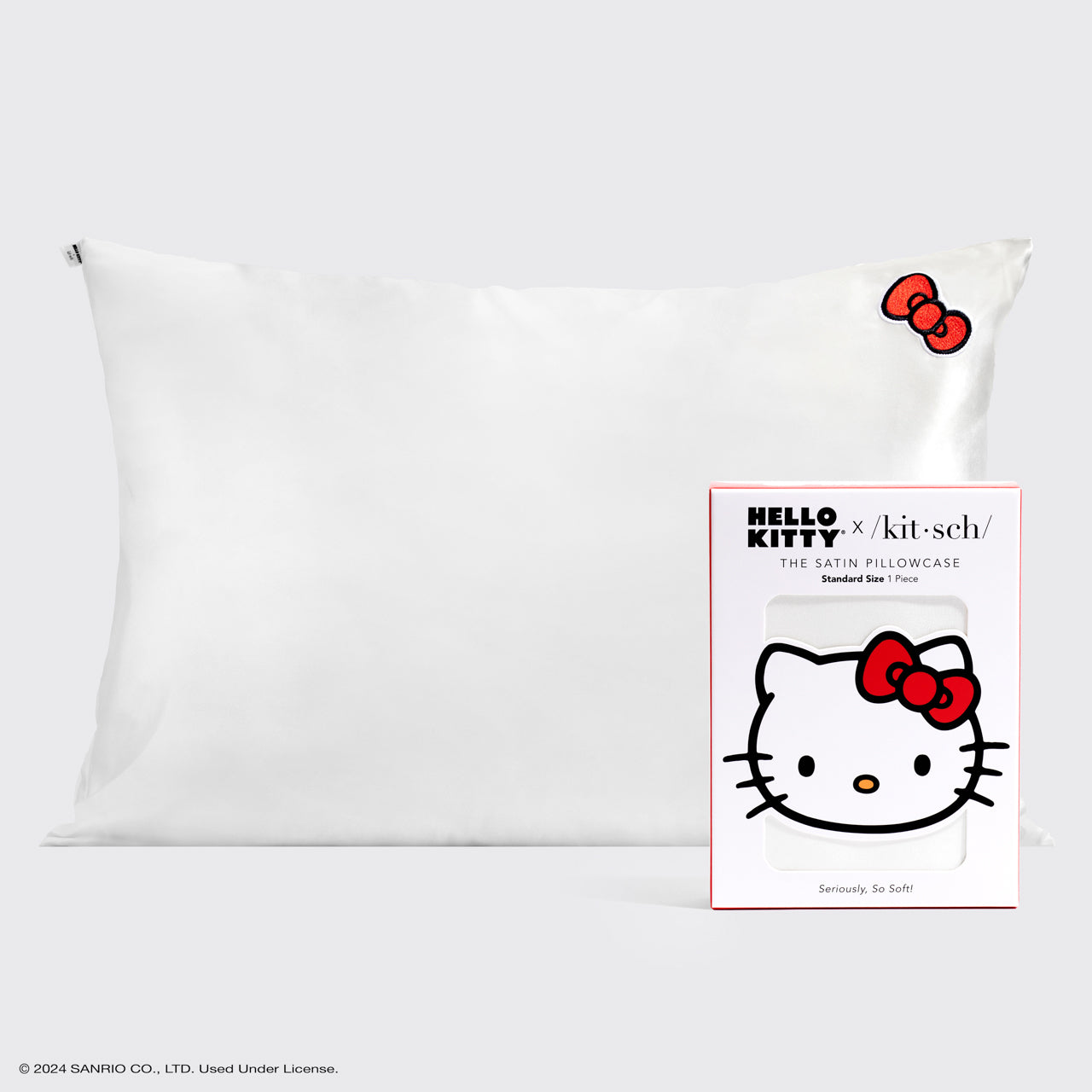 Kitsch x Hello Kitty Satin Kopfkissenbezug Elfenbein Kitty Schleife