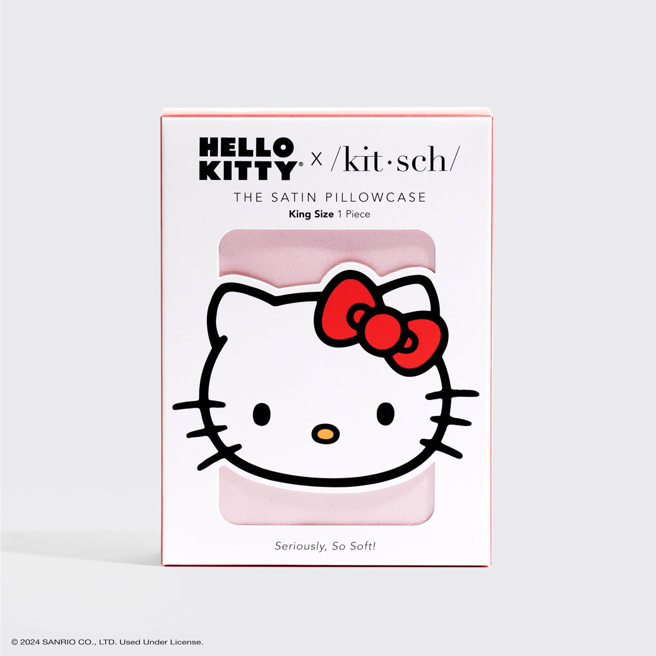 Kitsch x Hello Kitty funda de almohada de satén rosa con cara de Hello Kitty - King