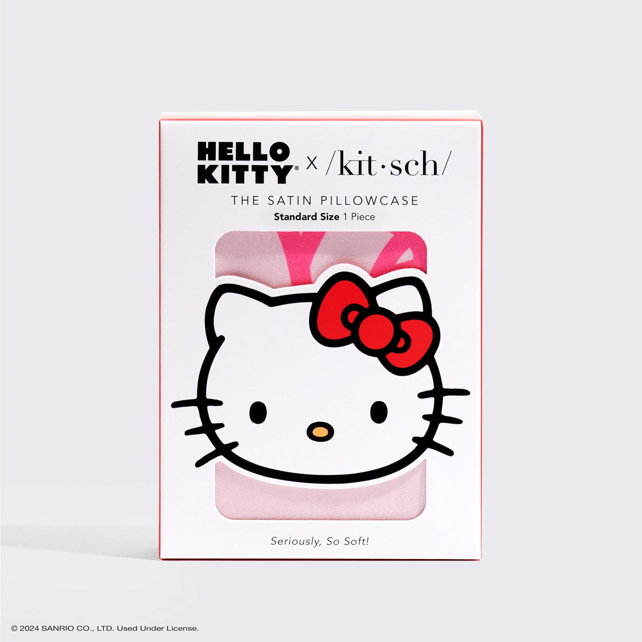 Kitsch x Hello Kitty Taie d'oreiller en satin Visages Hello Kitty roses