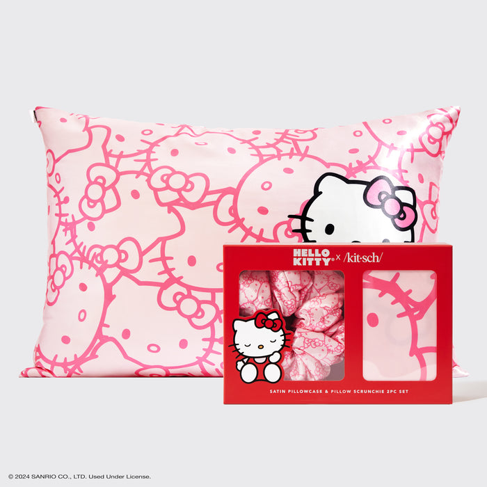 Kitsch x Hello Kitty Satin-Kissenbezug + Kissen-Haargummi