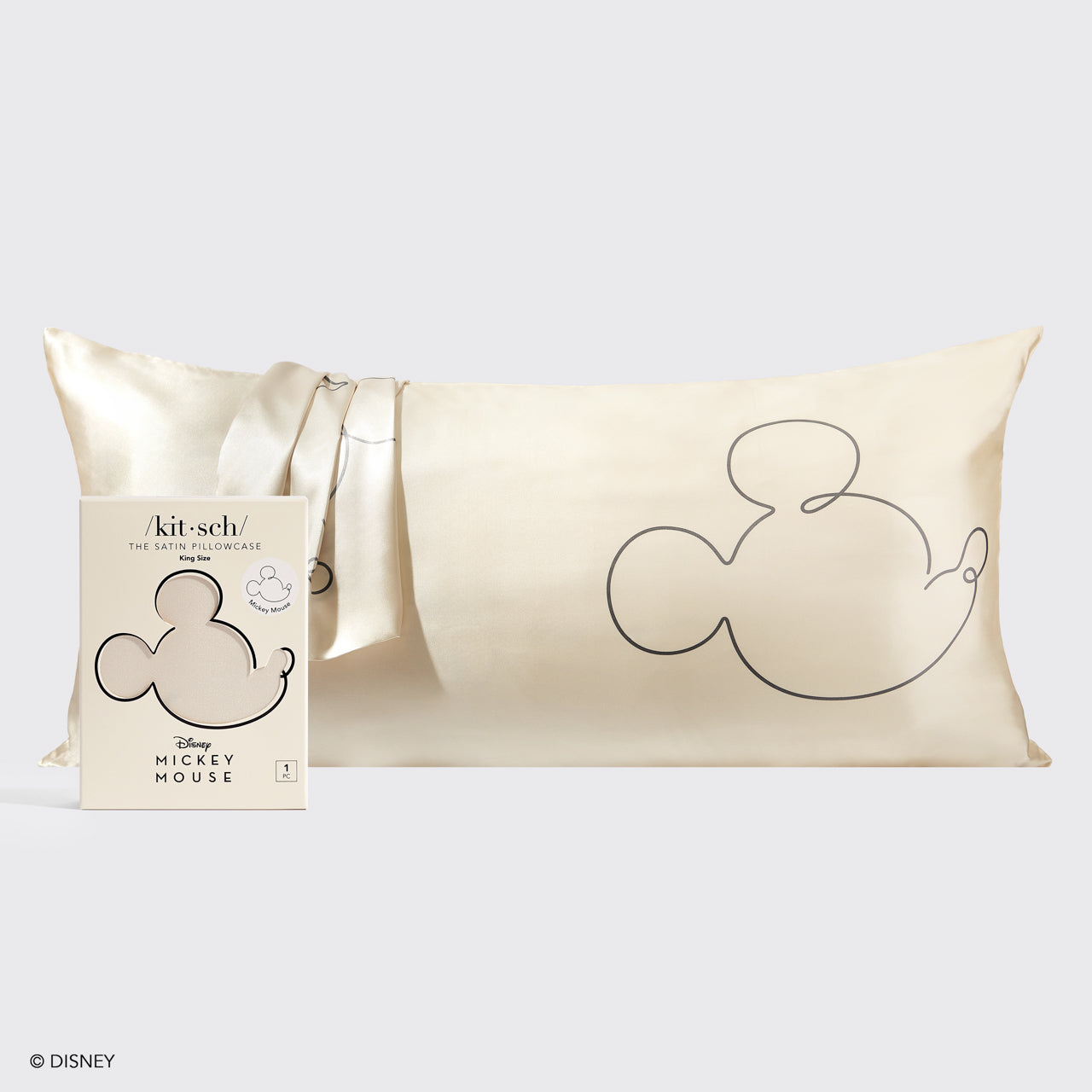 Fronha de Cetim Kitsch & Mickey e Minnie King Mr. Mouse - Creme