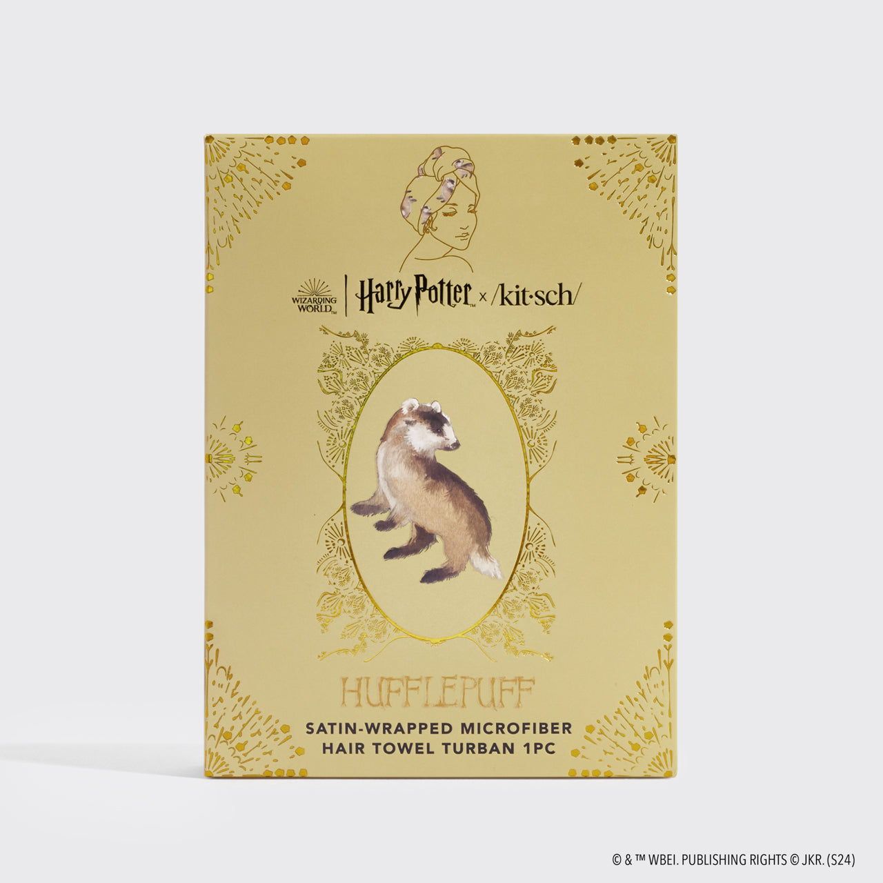 Kitsch x Harry Potter Haarhandtuch mit Satinüberzug – Hufflepuff