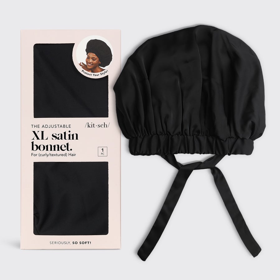Satin Sleep Adjustable Bonnet - Black