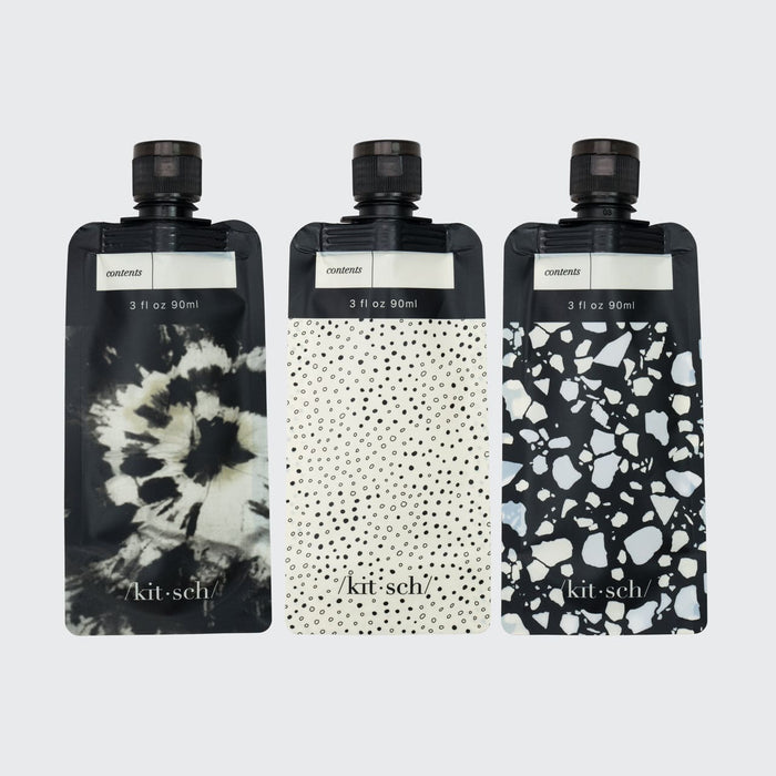 Refillable Travel Pouch 3pc set - Black & Ivory