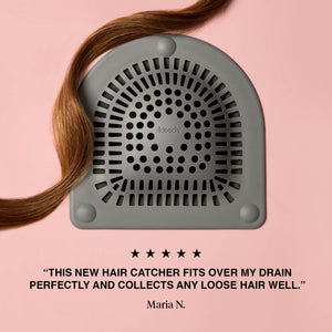 KITSCH Anti-Shedding Hair Essentials Bundle — Hair Catcher feature — gray silicone Hair Catcher in use — traps shed strands at the drain to keep your shower clog-free