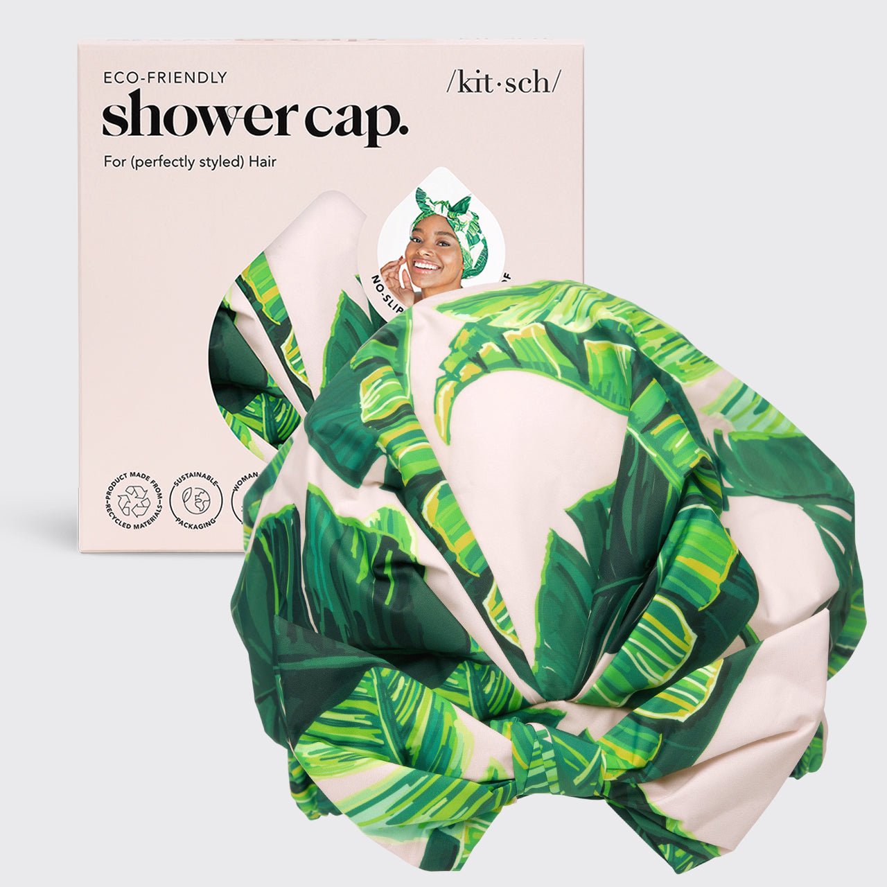 Bonnet de douche en polyester recyclé - feuilles de palmier