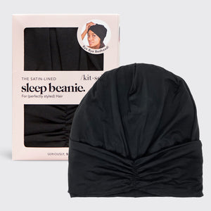 Schlaf-Turban/Beanie mit Satin-Futter - Schwarz