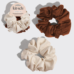 Oversized-Haargummis in Creme und Kamelbraun