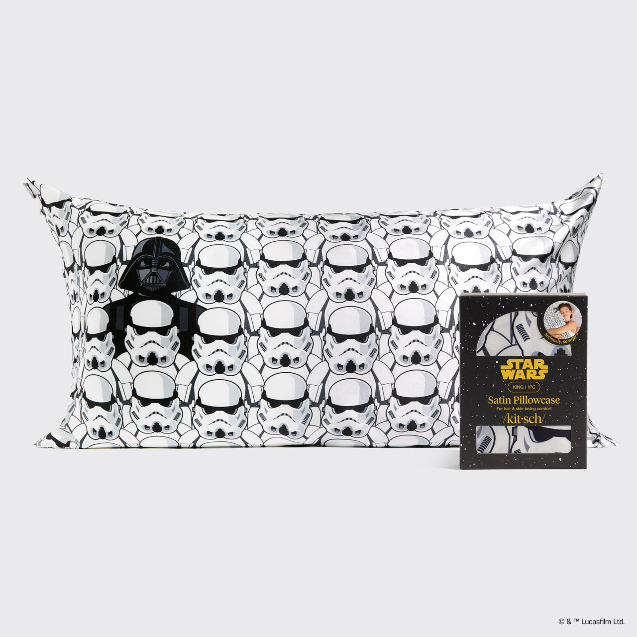 Star Wars™ & Kitsch Funda de almohada de satén de Darth Vader & Stormtroopers - King