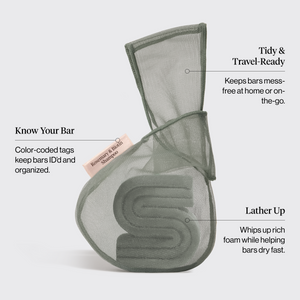Rosemary & Biotin Shampoo Bar Saver Bag features infographic