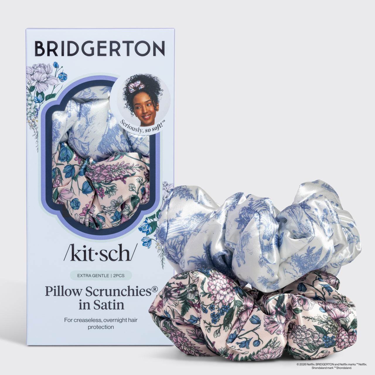 Bridgerton x Kitsch Satin Pillow Scrunchies® in Toile in Bloom