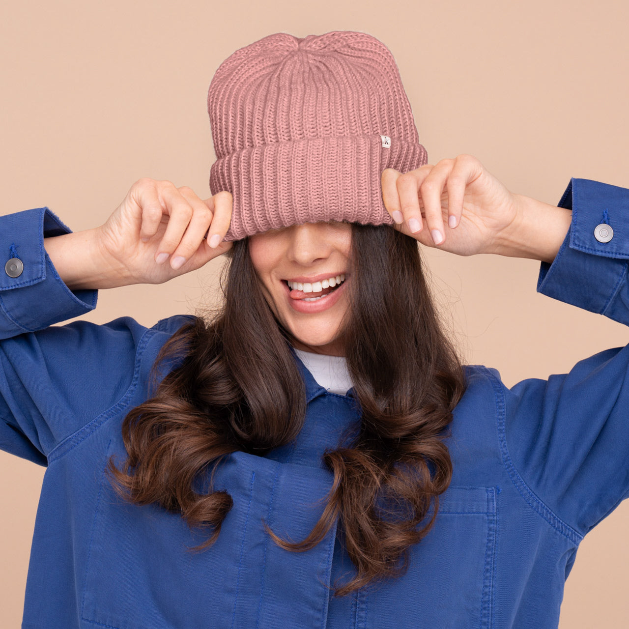 Glazey™ Satin-Lined Beanie in Blush | Frizz-Free & Cozy | KITSCH