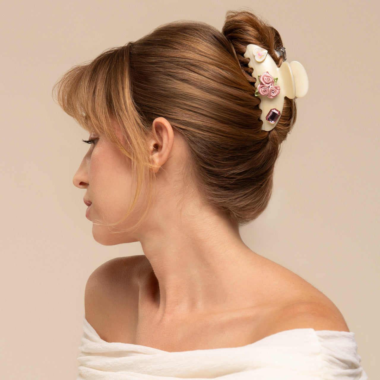 KitschPop™️ カーブドヘアクリップ＆チャームセット（パールクリーム