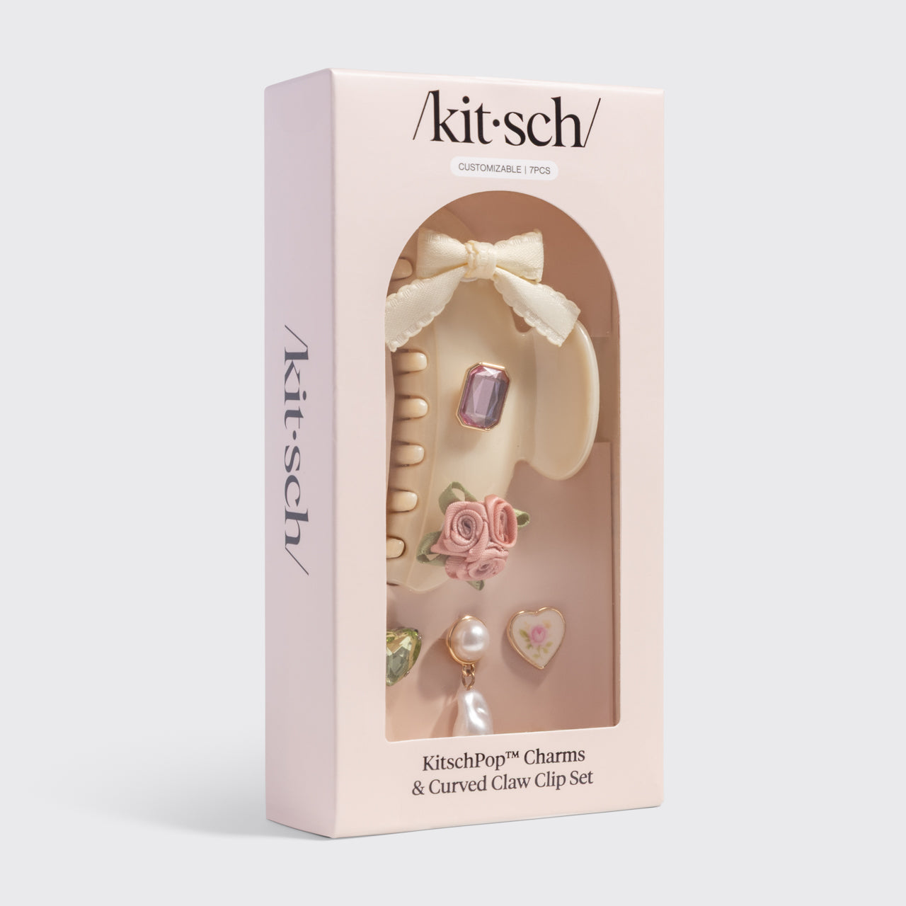 KitschPop™️ カーブドヘアクリップ＆チャームセット（パールクリーム