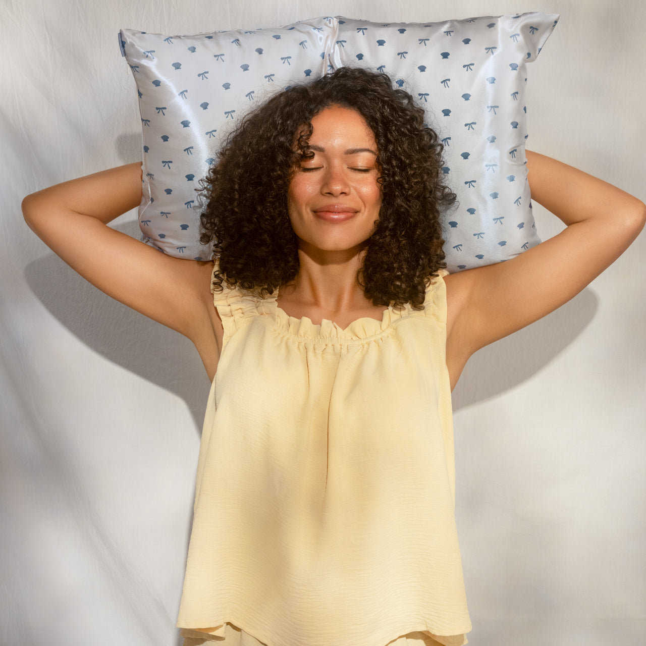 Satin Pillowcase in Pearlized Cream & Coastal Blu | KITSCH