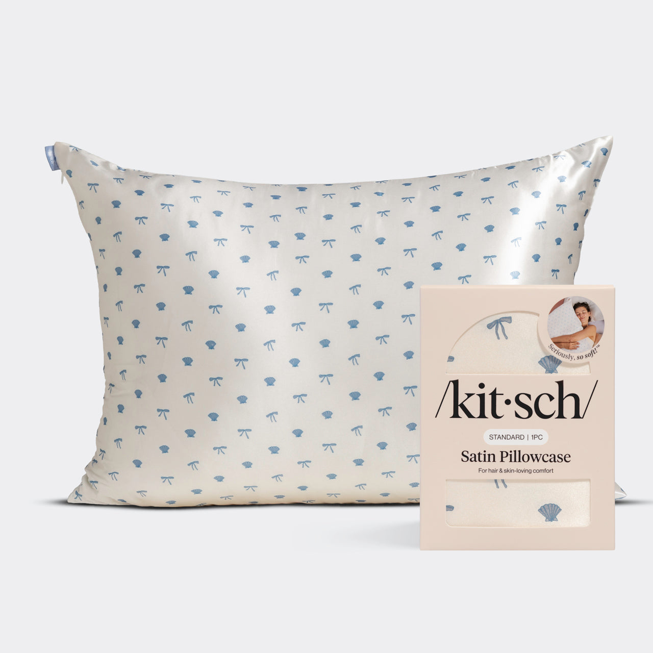 Satin Pillowcase in Pearlized Cream & Coastal Blu | KITSCH