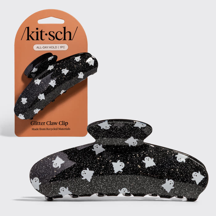 Recycled Plastic Glitter Claw Clip in Ghosts displayed on Kitsch retail packaging made from recycled materials.