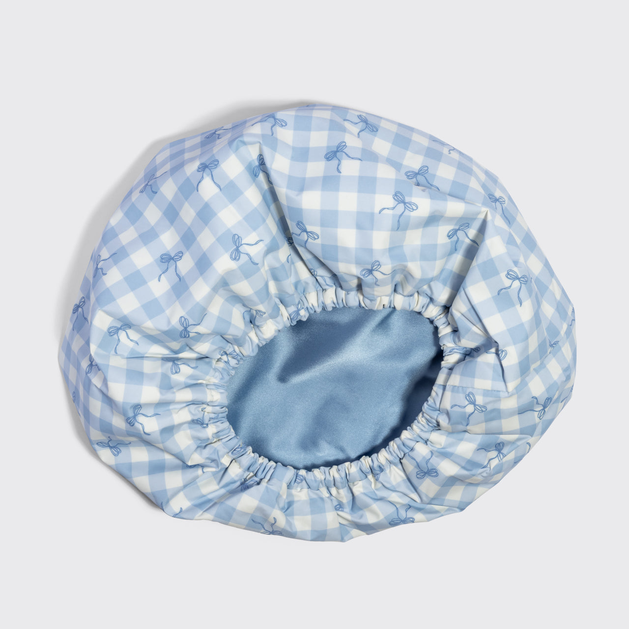 Gingham Blue Satin Lined Flexi Shower Cap