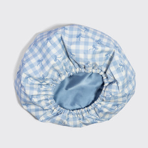 Gingham Blue Satin Lined Flexi Shower Cap