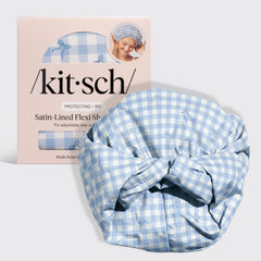 Gingham Blue Satin Lined Flexi Shower Cap