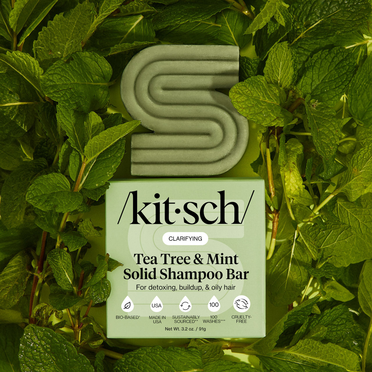 リッドカバーベアチャーム付きステンレスボトル ミントグリーン 473ml Tea Tree & Mint Clarifying Shampoo Bar | KITSCH