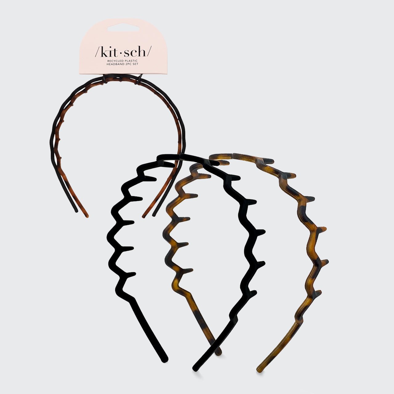Zick-Zack-Stirnband, 2 Stück – Schwarz und Schildpatt