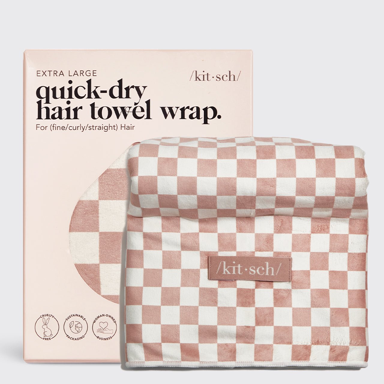 XL Quick-Dry Hair Towel Wrap - Checker (serviette à cheveux à séchage rapide)