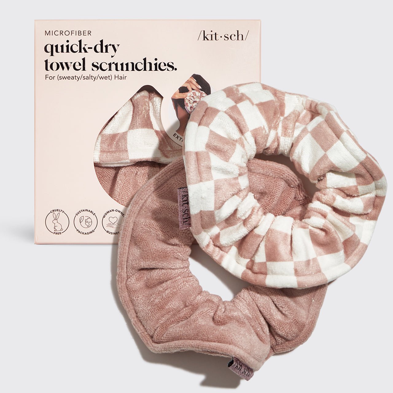 Microvezel Sneldrogende Handdoek Scrunchies 2st - Terracotta Checker