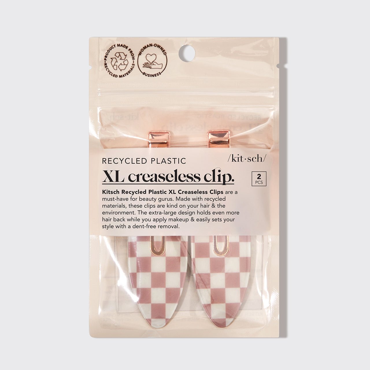 Gerecycled plastic XL Creaseless Clips 2pc Set - Terracotta Checker