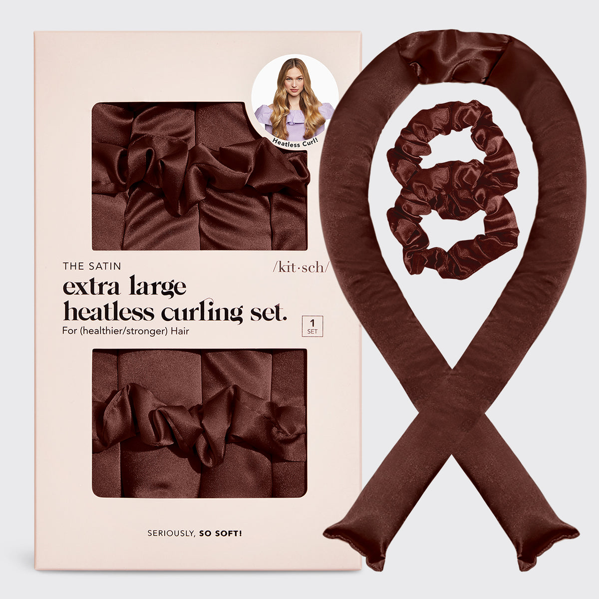 Chocolate XL Satin Heatless Curling Set KITSCH Chocolate Xl Satin Heatless Curling Set Kitsch