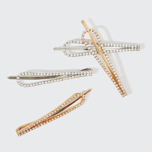 Epingles à chignon en métal avec strass 4 pièces - or et argent