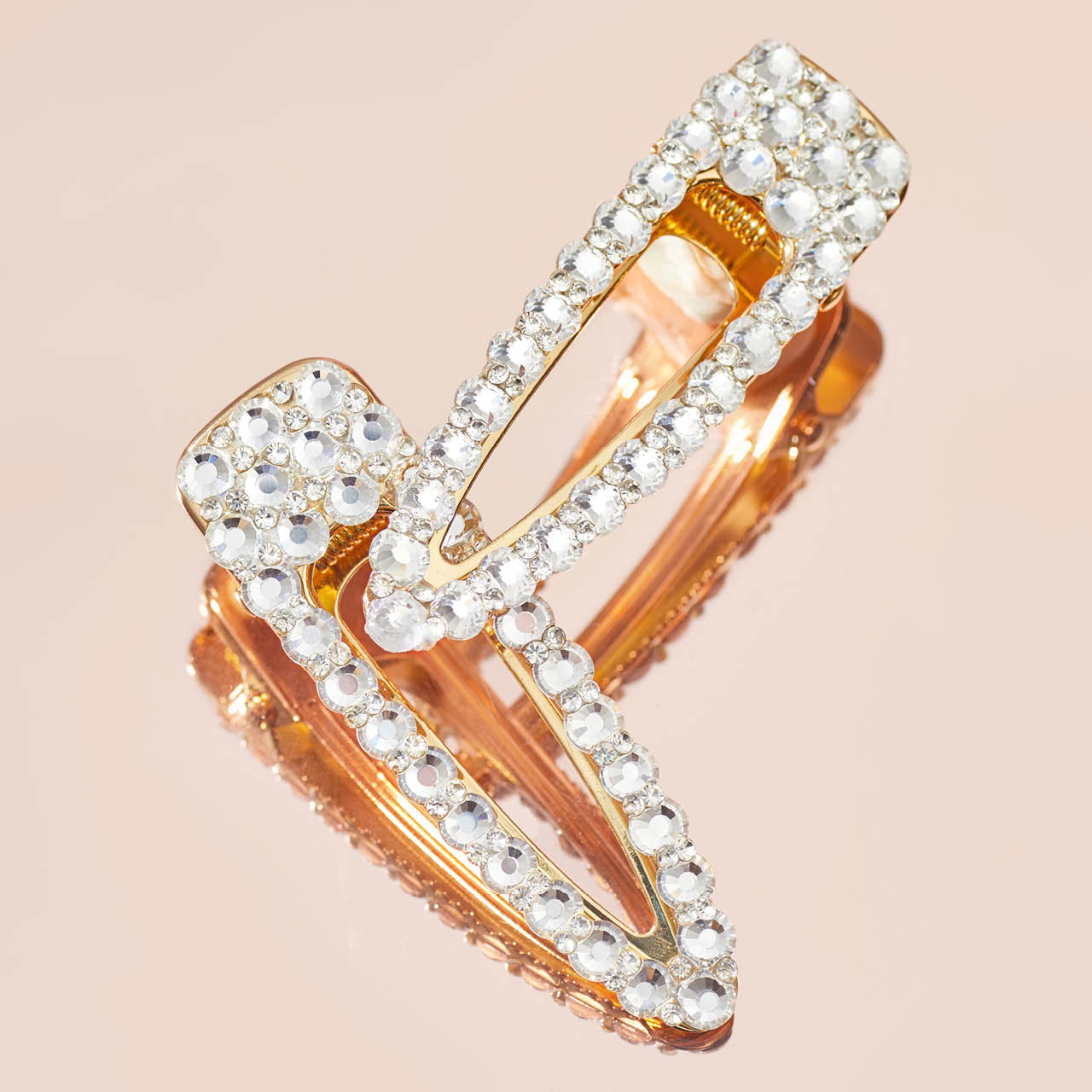 Metal Rhinestone Large Open Shape Hair Clip - Gold | KITSCH