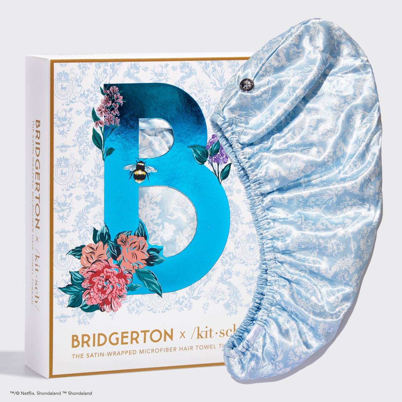 Bridgerton x Kitsch Σατέν τυλιγμένη πετσέτα μαλλιών - Toile De Blue