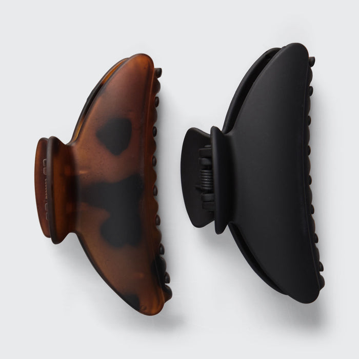 Black & Tort Curved Claw Clips 2pc Set - Medium