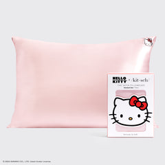 Kitsch x Hello Kitty Satin Kopfkissenbezug in Pink Hello Kitty Gesicht