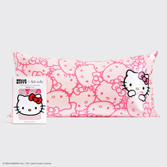 Kitsch x Hello Kitty Funda de almohada de satén con caras de Hello Kitty rosas - King