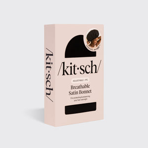KITSCH Black XL Adjustable Satin Bonnet — packaging shot — adjustable satin, XL fit