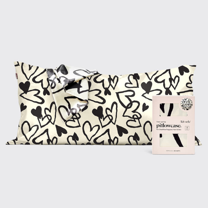 KITSCH Heart Print King Satin Pillowcase — hero view