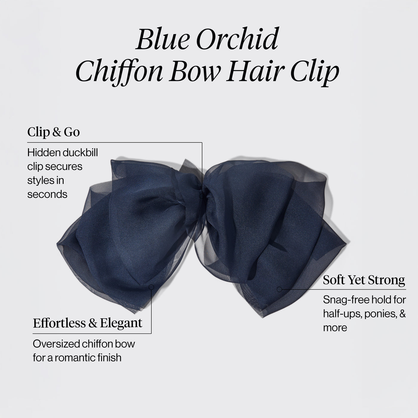 Fermaglio per capelli con fiocco in chiffon orchidea blu