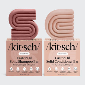 KITSCH Castor Oil Nourishing Shampoo & Conditioner Bar Combo — 2-piece castor oil shampoo and conditioner bar set — enhance the appearance of healthy, nourished hair — reduces single-use plastic, saves two bottles