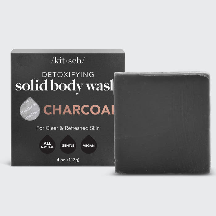 Kitsch Charcoal Detoxifying Solid Body Wash bar on a soft neutral background
