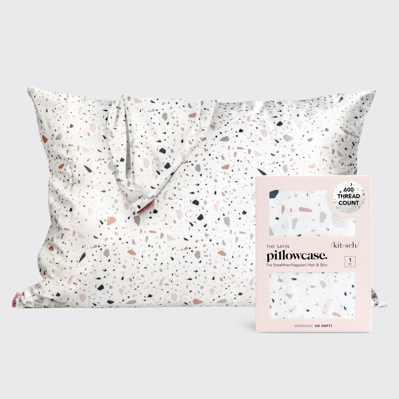 Satin Pillowcase in White Terrazzo