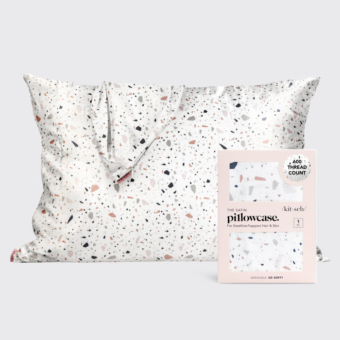 Funda de almohada de satén - Terrazo blanco