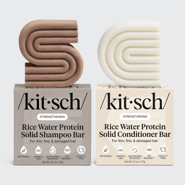 KITSCH Rice Water Shampoo & Conditioner Bar Combo for Hair Growth — 2-piece strengthening rice water shampoo and conditioner bar set — Rice Tein NPNF® clinically proven to increase hair volume by 20% after 5 washes — conditions & encourages overall hair length & density