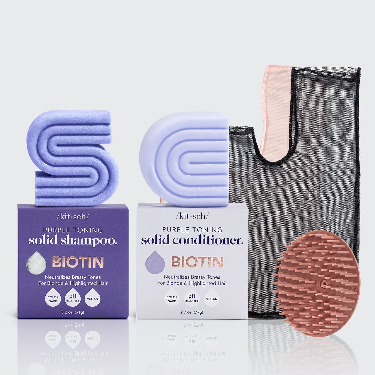 紫色洗发水和护发素棒套装（含生物素